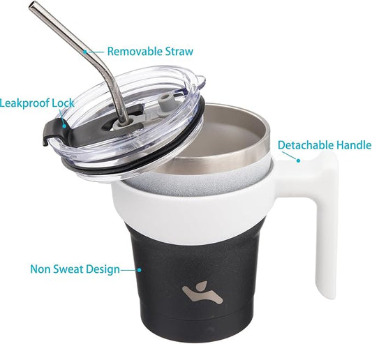 Konokyo 10 oz Tumbler with Handle and 2 Straw 2 Lid, Insulated Water Bottle Stainless Steel Vacuum Cup Reusable Travel Mug,Day Night