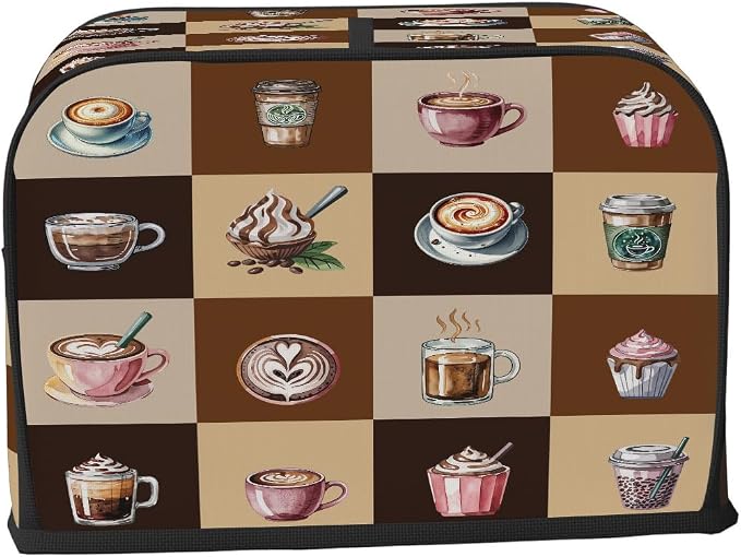 Coffee Toaster Cover 4 Slice Wide Slot Washable Toaster Covers | Cups Modern Dust and Fingerprint Protection Bread Maker Covers for Kitchen Accessories Decor Bakeware Women Gift