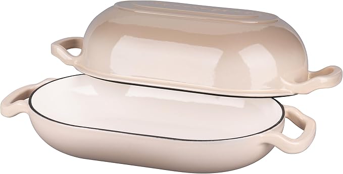 VORRINGARD Enameled Cast Iron Sourdough Bread Oven, Dutch Oven, Loaf Cast Iron Bread Pan for Homemade Bread Baking, Meatloaf Pan with Lid, 5QT, Latte