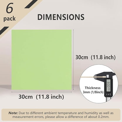 6 Pack Colored MDF Boards for Laser Engraving, 12x12x1/8 (3mm) Unfinished Fiberboard for Laser Cutting, DIY Craft Projects, Home Decor, Sign Making, Woodworking (Light Green)