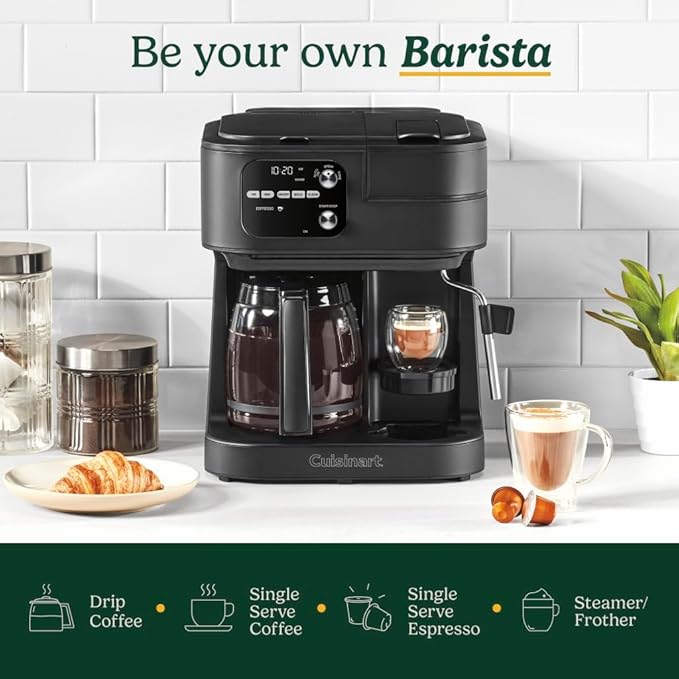 Cuisinart Coffee Center Barista Bar 4-in-1 Coffee Maker, Single-Serve Pods Compatible, Coffeemaker, Three Brewing Sizes, SS-4N1MBNAS, Black