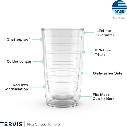 Tervis Clear & Colorful Tabletop Made in USA Double Walled Insulated Tumbler Travel Cup Keeps Drinks Cold & Hot, 16oz - 4pk, Clear and Red