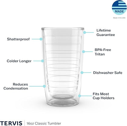 Tervis Clear & Colorful Tabletop Made in USA Double Walled Insulated Tumbler Travel Cup Keeps Drinks Cold & Hot, 16oz - 4pk, Assorted