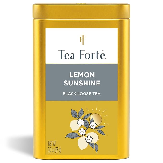 Tea Forte Lemon Sunshine Premium Loose Leaf Caffeinated Black Tea Blend Canister, Makes 35-50 Cups