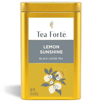 Tea Forte Lemon Sunshine Premium Loose Leaf Caffeinated Black Tea Blend Canister, Makes 35-50 Cups