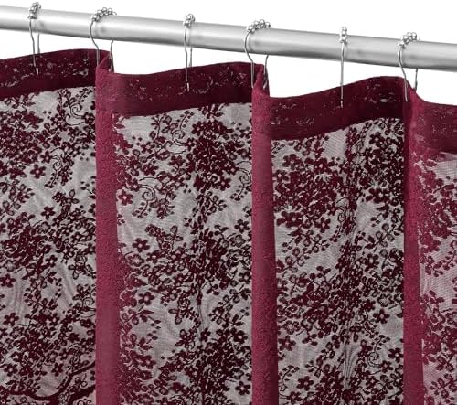 Burgundy Lace Shower Curtain 72x84, 84 Inches Long with Attached Valance