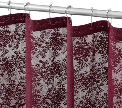 Burgundy Lace Shower Curtain 72x84, 84 Inches Long with Attached Valance