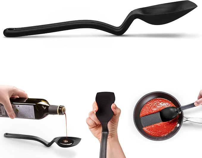 Dreamfarm Supoon Non-Stick Sit-Up Silicone Scraping, Serving, Cooking Spoon Measures 5ml Tsp & 15ml Tbsp - 11" Black