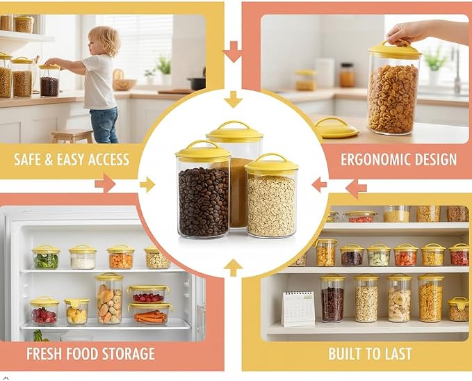 Food Storage Containers, BPA Free Airtight Canisters for Cereal, Pasta, Sugar, Coffee, Flour, Cookies, Loose Tea, for Kitchen Organization by Reston Lloyd, Set of 3, Charcoal Gray