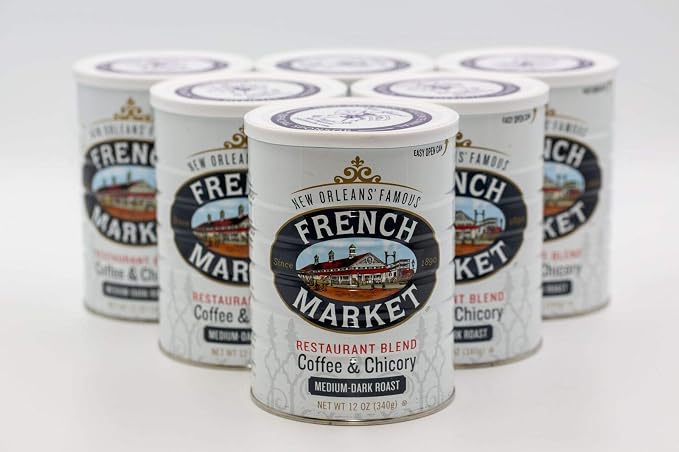 French Market Coffee & Chicory Restaurant Blend Medium-Dark Roast Ground Coffee, 12oz Can (Pack of 6)