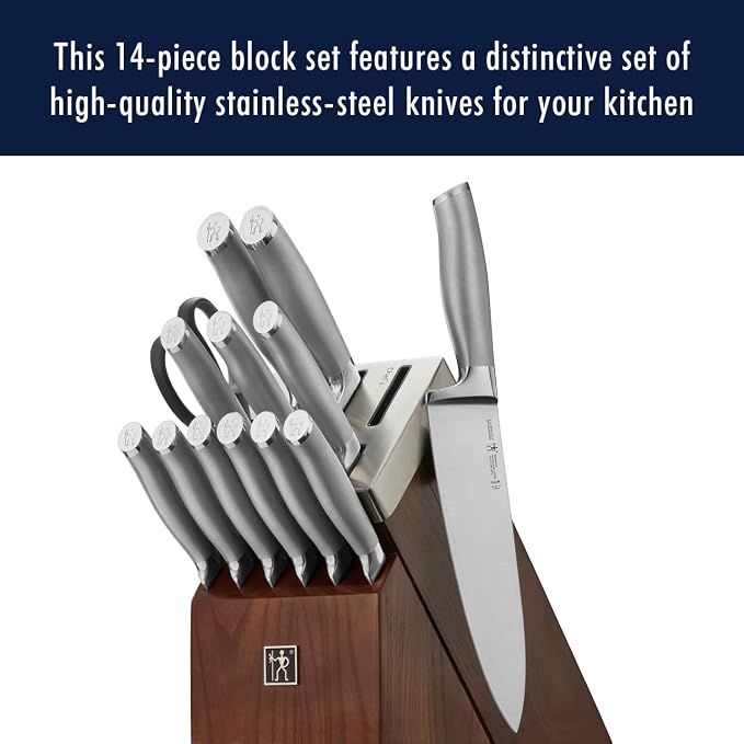 Henckels Modernist 14-pc Self-Sharpening Knife block set, Chef Knife, Paring Knife, Dark Brown, Stainless Steel, Walnut