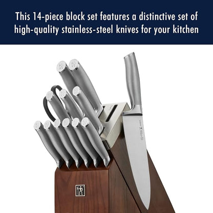 Henckels Modernist 14-pc Self-Sharpening Knife block set, Chef Knife, Paring Knife, Dark Brown, Stainless Steel, Walnut