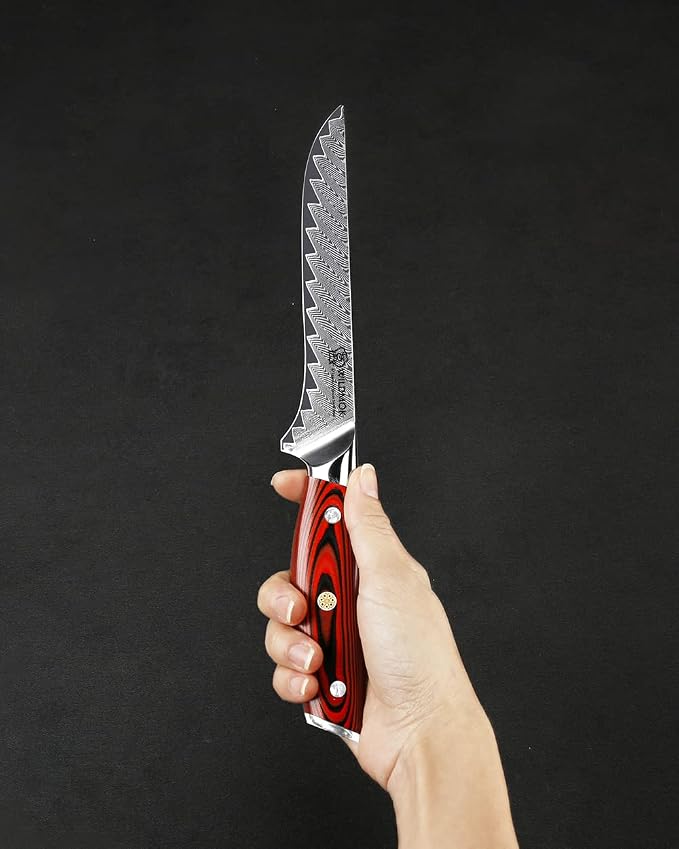 WILDMOK Damascus Boning Knife, 6.4 Inch Sharp Professional Fish Fillet Knife, Japanese Super VG10 Steel Multifunction Kitchen Knife with Full Tang G10 Handle-Song Series