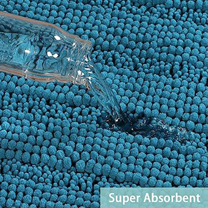 2-Piece Bathroom Rug Set with U-Shaped Mat, Soft Chenille, Turquoise Blue