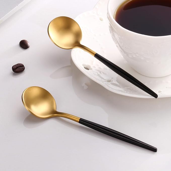 Lemeya Black Gold Coffee Spoons Set,Stainless Steel Teaspoons of 6,Espresso Spoons 5.11 inch,Demitasse Dessert Scoop,Small Tea Scoop Mini for Stirring,Matte Finish,Dishwasher Safe