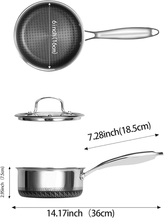 USELUCK Nonstick 1.5-QT Saucepan with Glass Lid,Stainless Steel Pot,Stay-Cool Handle,Dishwasher-Safe,Oven-Safe,Induciton Ready,Compatible with All Cooktops.
