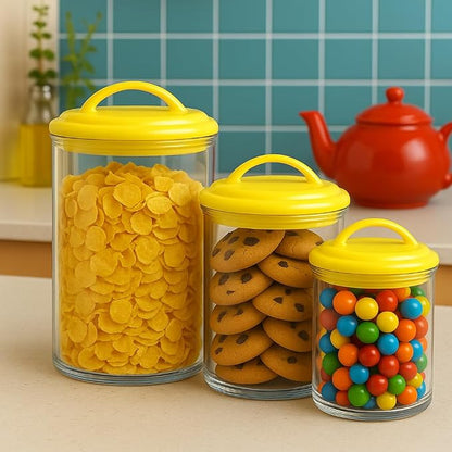 Reston Lloyd Food Storage Containers, BPA Free Airtight Canisters for Cereal, Pasta, Sugar, Coffee, Flour, Cookies, Loose Tea, for Kitchen Organization Set of 3 Lemon (Pack of 4)