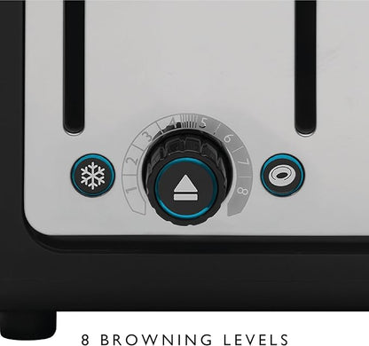 Dualit Design Series 4 Slice Toaster | Polished Stainless Steel with Black Trim | Extra-Wide Slots – Peek and Pop Function – Patented Perfect Toast Technology – Matching Kettle Available