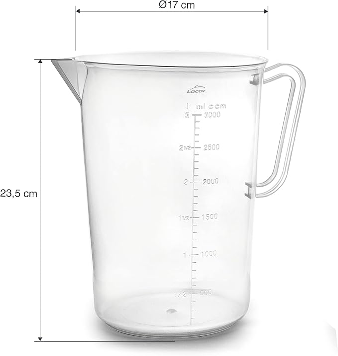 Lacor - 67213 - Measuring Jug, Measuring Cup, Liquid Meter, Polypropylene, BPA Free, 17 cm, 3 L