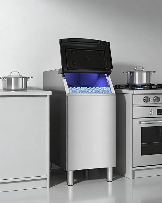 Commercial Ice Maker Storage Bin, 350lbs Capacity Ice-Bin, Stainless Steel Commercial Ice Storage Bin Filled with Foam Layer, Keep Frozen Over 12 Hours Suitable for Beverage Shops and Restaurant Hotel