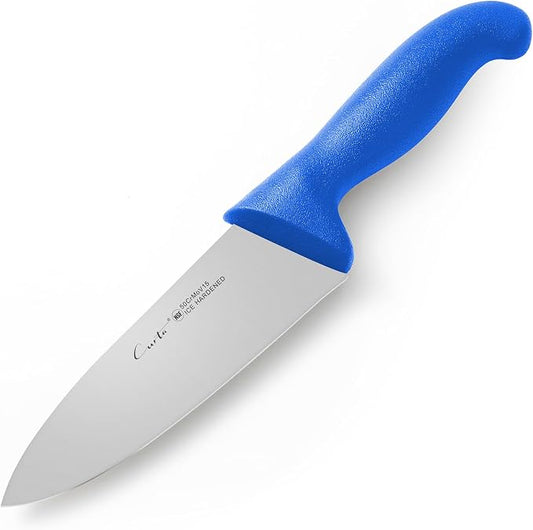 CURTA 6-inch Commercial-Grade Chef's Knife, NSF Listed, Ergonomic, Non-slip Blue Handle, High Carbon 420 Stainless Steel Forged Blade Straight Edge, Dishwasher Safe, Rust Proof