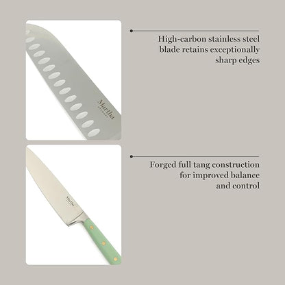 Martha Stewart 16-Piece Lockton High Carbon Stainless Steel Knife Block Set - Forged Full Tang Chef Knives, Acacia Wood Block, Triple Riveted Handles, Sage Green & Gold