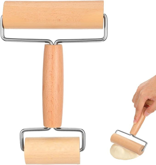 JJUNW Small Rolling Pin, Pizza Dough Roller, Non Stick Wood Pastry Roller, Dough Baker Roller Set for Home Kitchen Baking Cooking(4.4in, 2.87in)