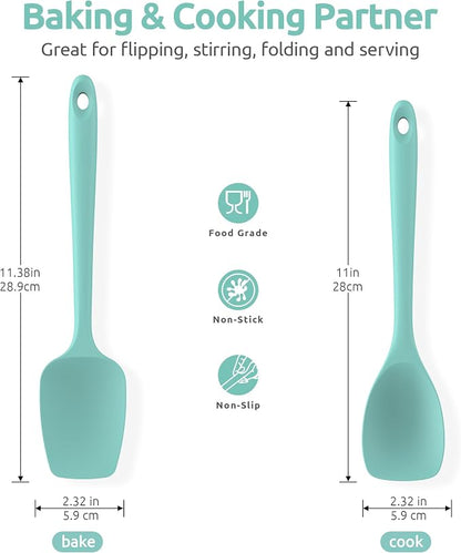 600ºF Heat Resistant Silicone Spoons: U-Taste Flexible Baking Spoon Spatula & Cooking Scoop Spoonula, Seamless Soft Kitchen Utensils for Serving, Scraping, Scooping in Non-Stick Cookware (Aqua Sky)