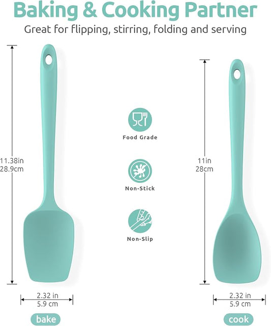 600ºF Heat Resistant Silicone Spoons: U-Taste Flexible Baking Spoon Spatula & Cooking Scoop Spoonula, Seamless Soft Kitchen Utensils for Serving, Scraping, Scooping in Non-Stick Cookware (Aqua Sky)