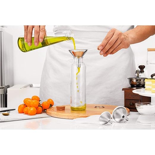 Small Funnels for Filling Bottles, 3 Pcs Stainless Steel Kitchen Funnel Set, Food Grade Mini Metal Funnel for Transferring Essential Oils, Liquid, Fluid, Dry Ingredients & Powder, Durable and Dishwash