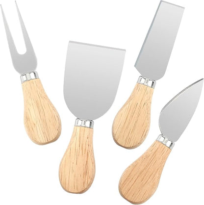 UUBAAR 4 PCS Cheese Knife Set for Charcuterie Board, Wood Handle Stainless Steel Cheese Slicer & Cutter Utensils with Mini Knife, Butter Knife, Fork