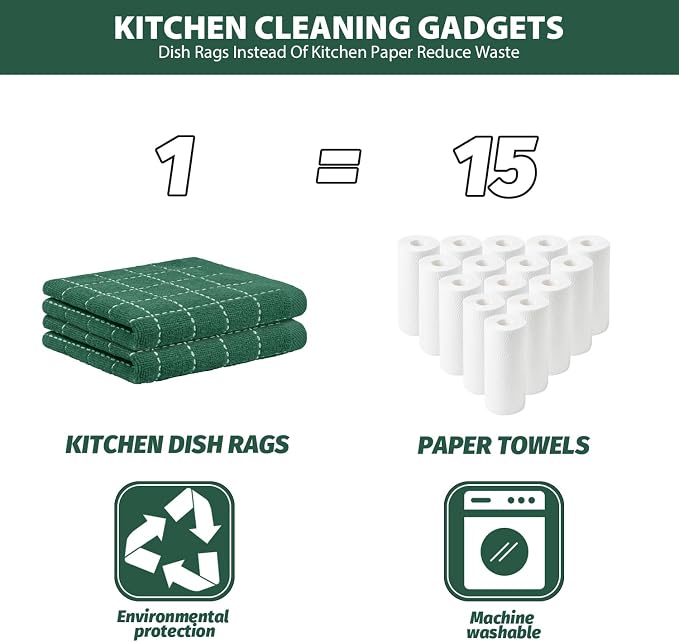 Nialnant 6 Pack Terry Kitchen Towels, Dish Cloths for Washing Dishes, 100% Cotton Reusable Cleaning Rag,Ultra Soft Absorbent, Quick Drying Dish Towels for Kitchen,12x12 Inches