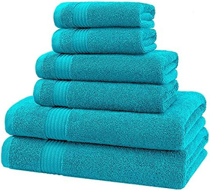 American Veteran Towel, 6 Piece Towel Set for Bathroom, 100% Cotton Turkish Bathroom Towels, 2 Bath Towels 2 Hand Towels 2 Washcloths, Aqua Blue