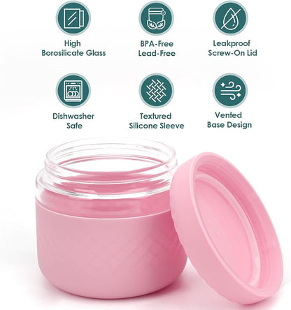 24 oz Glass Lunch Bowl Containers with Lids 2 Pack | Leak & Spill Proof, BPA-Free, Microwave & Dishwasher Safe | Airtight Meal Prep & Food Storage Jar for Lunch, Salad, Soup, Oats, Stew, Yogurt