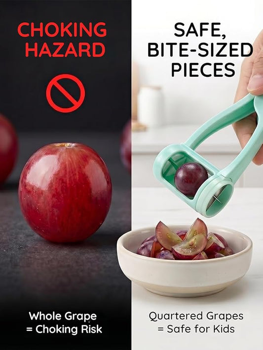 Homnoble Grape Cutter for Toddlers & Baby - Stainless Steel Grape & Cherry Tomato Slicer for Kids Lunch Box - Portable Small Fruit Quarterer Tool, Prep for Salad & Healthy Snacks