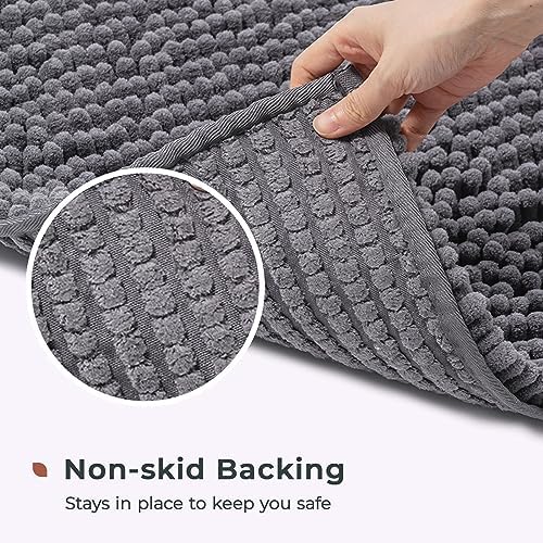 FRESHMINT Large Chenille Bathroom Rugs Mat 36”x24”, Non-Slip Bath Mat for Bathroom Floor & BathTub, Washable Soft Shower Shag Bath Rugs, Durable Fluffy Thick Water Absorbent Microfiber Shower Mat,Gray