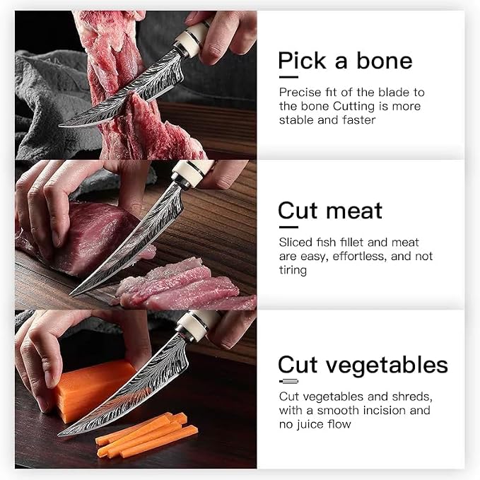 Chef Knife,8.6" Professional Kitchen Knife for Cooking,Made of Stainless Steel,Ultra Sharp for Cutting food,with Ergonomic Handle,for Home & Restaurant White