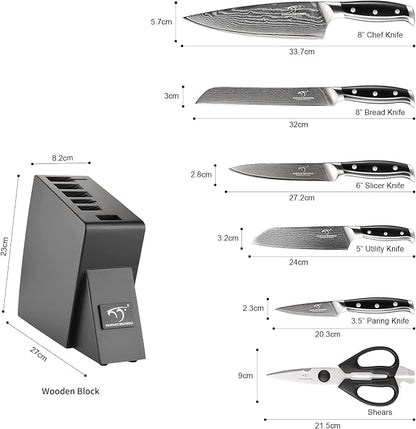 NANFANG BROTHERS Knife Sets for Kitchen with Block, Damascus Kitchen Knife Set with Block, ABS Ergonomic Handle for Chef Knife Set and Kitchen Shear