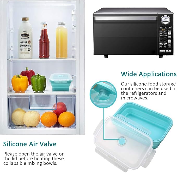 Alimat PluS 40.5oz Large Silicone Food Storage Containers with Lids, 4 Pack Set 1200ml Collapsible Meal Prep Lunch Containers, Microwave, Freezer and Dishwasher Safe