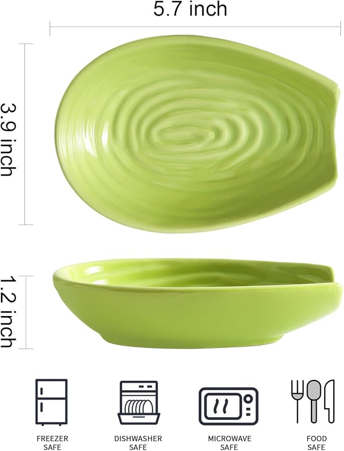 Spoon Rest for Stove Top, Hasense Ladle Holder for Countertop, Ceramic Cooking Utensil Rest for Ladle, Spatula and Tongs, Heat-Resistant Spoon Holder for Coffee Station and Kitchen, Green