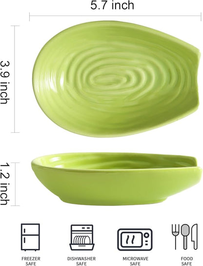 Spoon Rest for Stove Top, Hasense Ladle Holder for Countertop, Ceramic Cooking Utensil Rest for Ladle, Spatula and Tongs, Heat-Resistant Spoon Holder for Coffee Station and Kitchen, Green