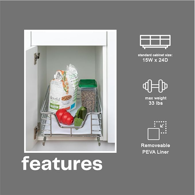 Household Essentials Chrome-Plated Steel Pull-Out Basket Organizer with Plastic Accents