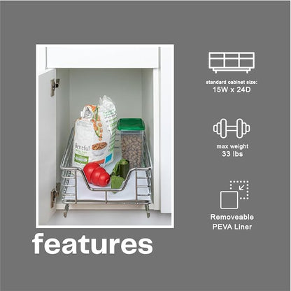 Household Essentials Chrome-Plated Steel Pull-Out Basket Organizer with Plastic Accents