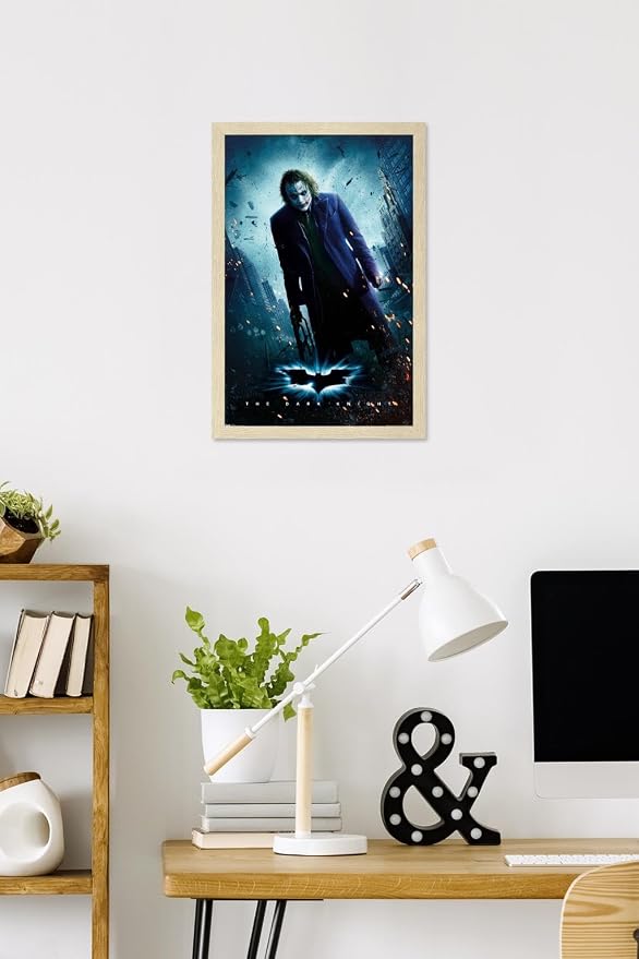 DC Comics Movie The Dark Knight - The Joker - One Sheet Wall Poster, 22.4L" x 14.7W", Blonde Framed Version