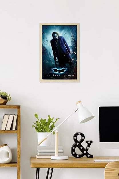 DC Comics Movie The Dark Knight - The Joker - One Sheet Wall Poster, 22.4L" x 14.7W", Blonde Framed Version