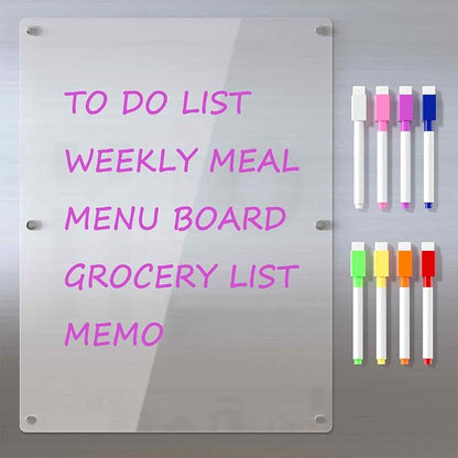 Neatsure Acrylic Magnetic Dry Erase Board for Fridge, Clear Whiteboard for Refrigerator, Notepad Memo to Do/Grocery List White Board, w/ 8 Colors Markers, 15"x11"