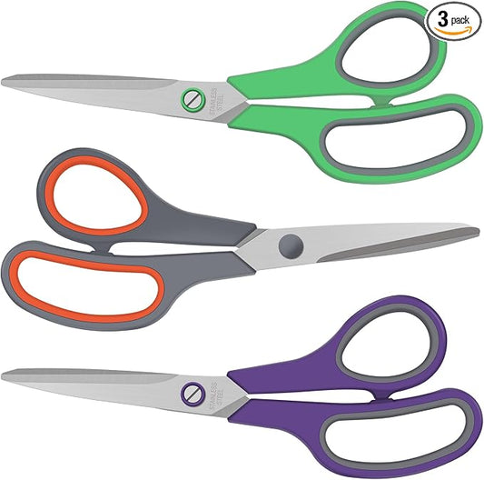 3 Pack Scissors Set, 8.3" Heavy Duty Scissors with 25 mm Thickness Sharp Blades & Ergonomic Soft-Grip Handles, All Purpose Scissors for Office, School, Kitchen, Crafts, Sewing, Right/Left Hand Use