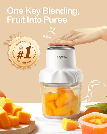 Baby Food Maker, HEYVALUE Larger Baby Food Processor Set for Fruit, Vegatable & Meat, Glass Puree Blender with Baby Food Freezer Tray, Silicone Spoons, Spatula,20 OZ(Gray)