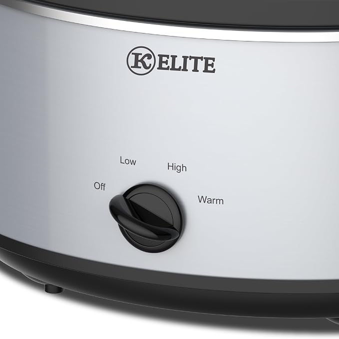 Kitchen Elite 7 Quart Slow Cooker for Large Families, Stainless Steel Crock Pot with 3 Heat Settings, Dishwasher-Safe Ceramic Pot & Tempered Glass Lid