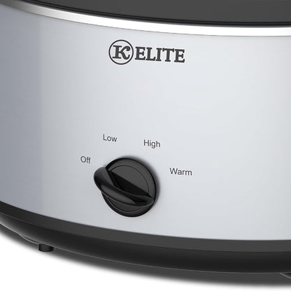 Kitchen Elite 7 Quart Slow Cooker for Large Families, Stainless Steel Crock Pot with 3 Heat Settings, Dishwasher-Safe Ceramic Pot & Tempered Glass Lid
